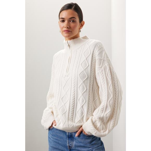 SPLENDID Off-White Wool Blend Quarter Zip Long Sleeve Dakota Half Zip Sweater S - Picture 2 of 12